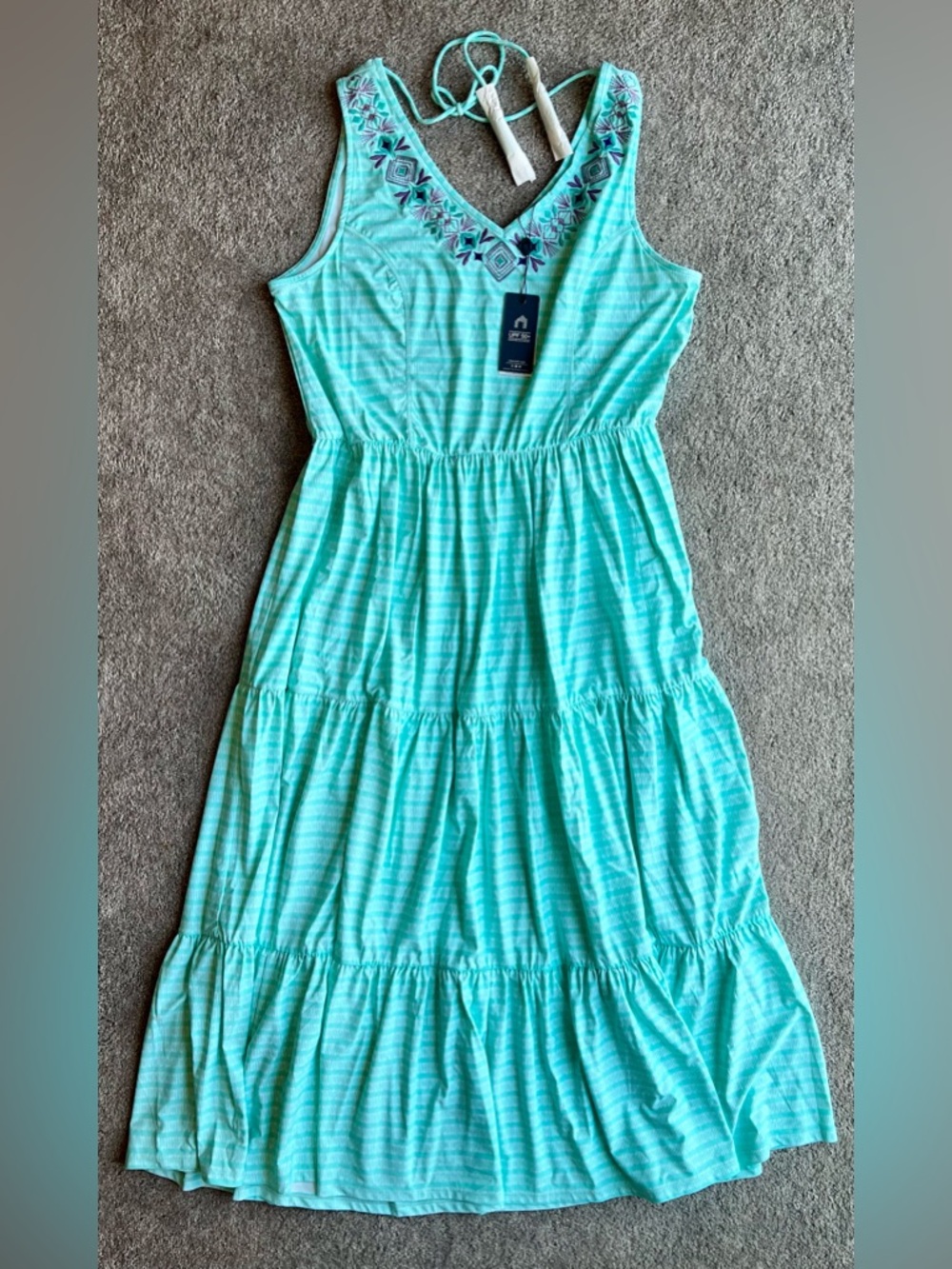 Cabana Life Light Teal Embroidered V-Neck Tiered Sundress